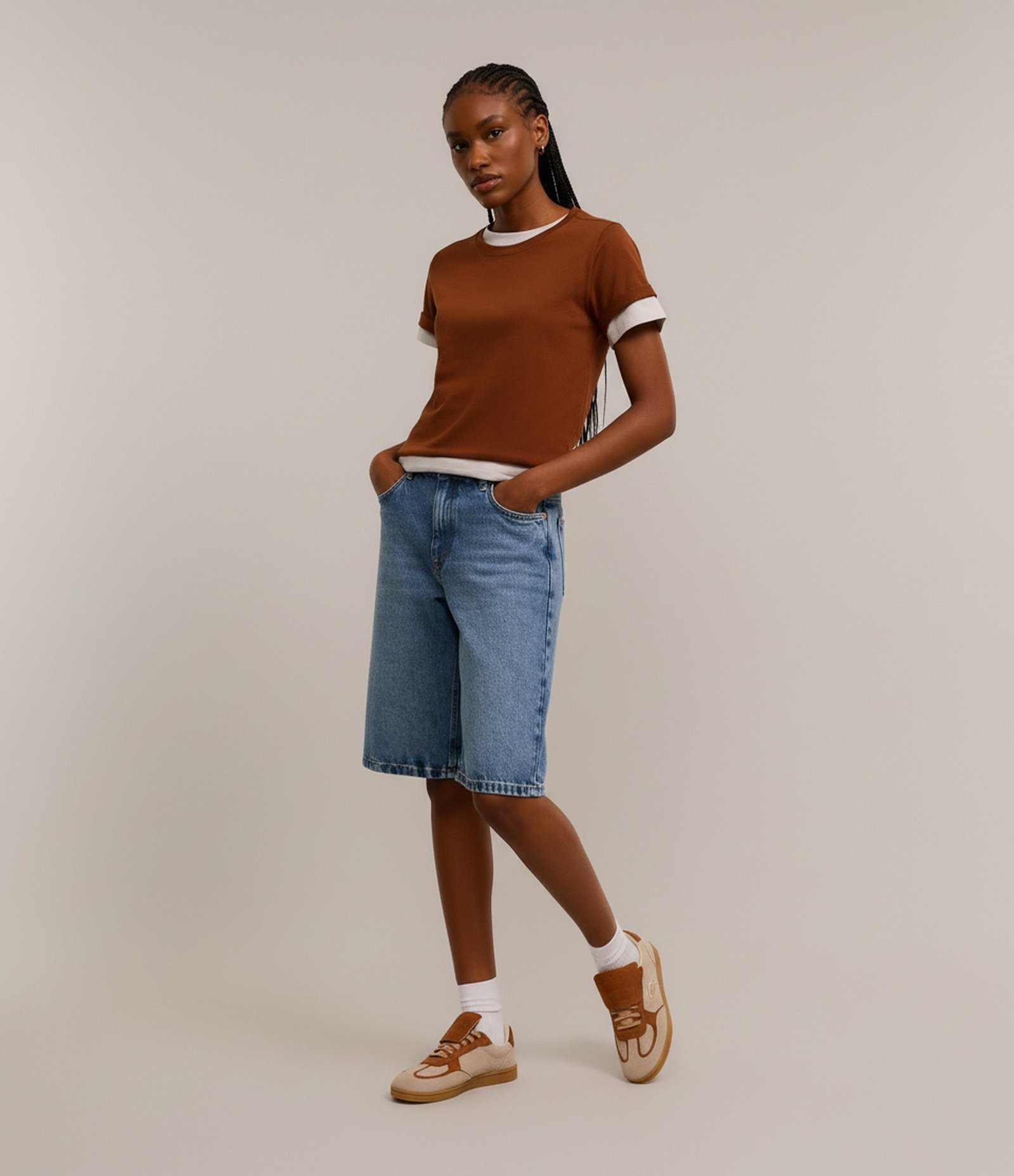 Camiseta Básica em Algodão com Manga Curta Marrom Caramelo 6