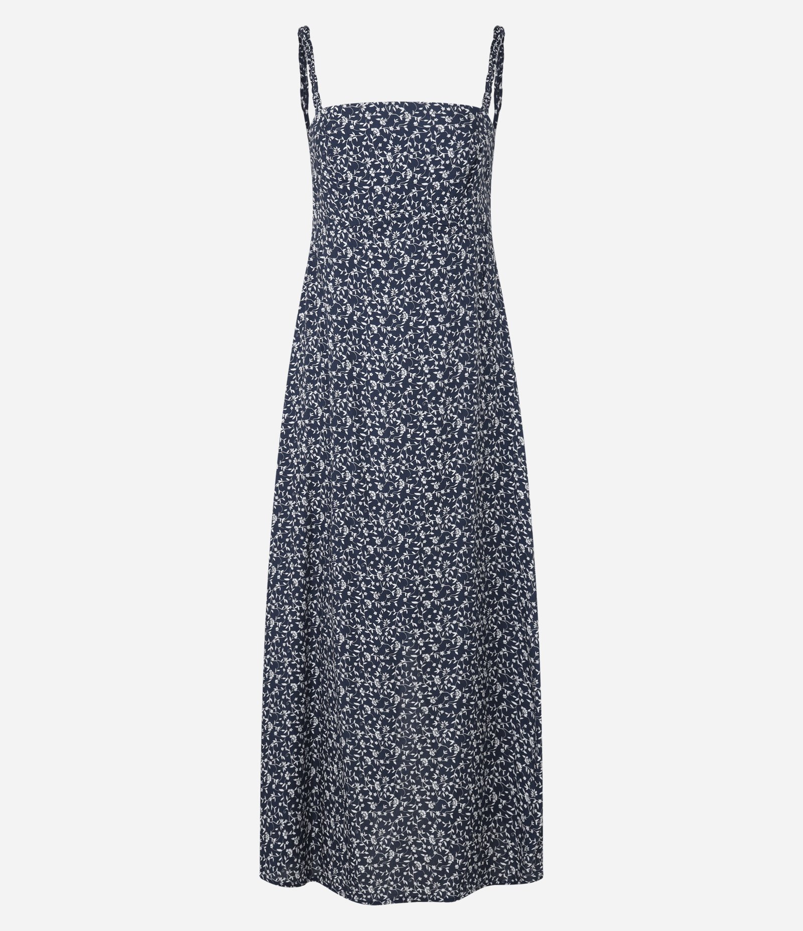 Vestido New Midi em Viscose Floral Liberty com Lastex nas Costas Azul Marinho 5