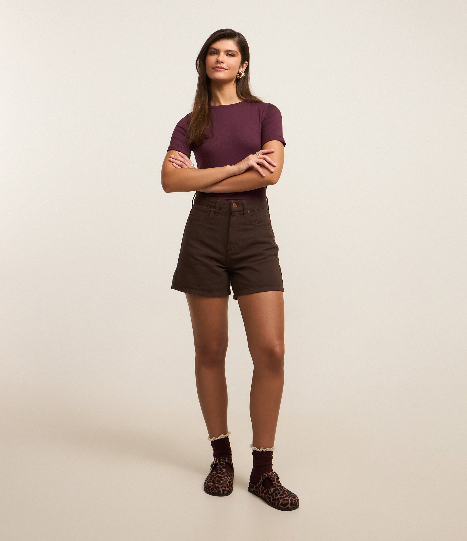 Blusa Básica em Viscose com Manga Dobrada Roxo 2