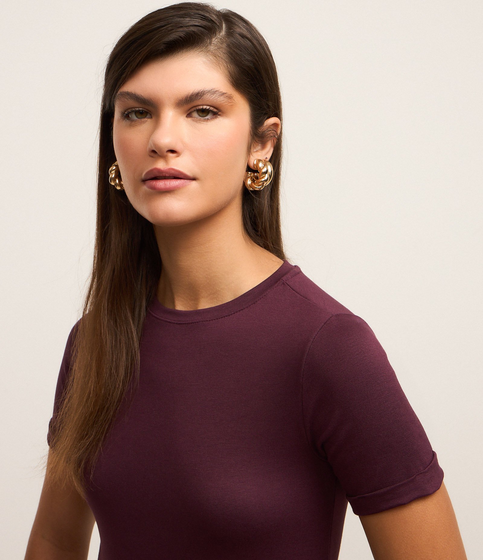 Blusa Básica em Viscose com Manga Dobrada Roxo 3