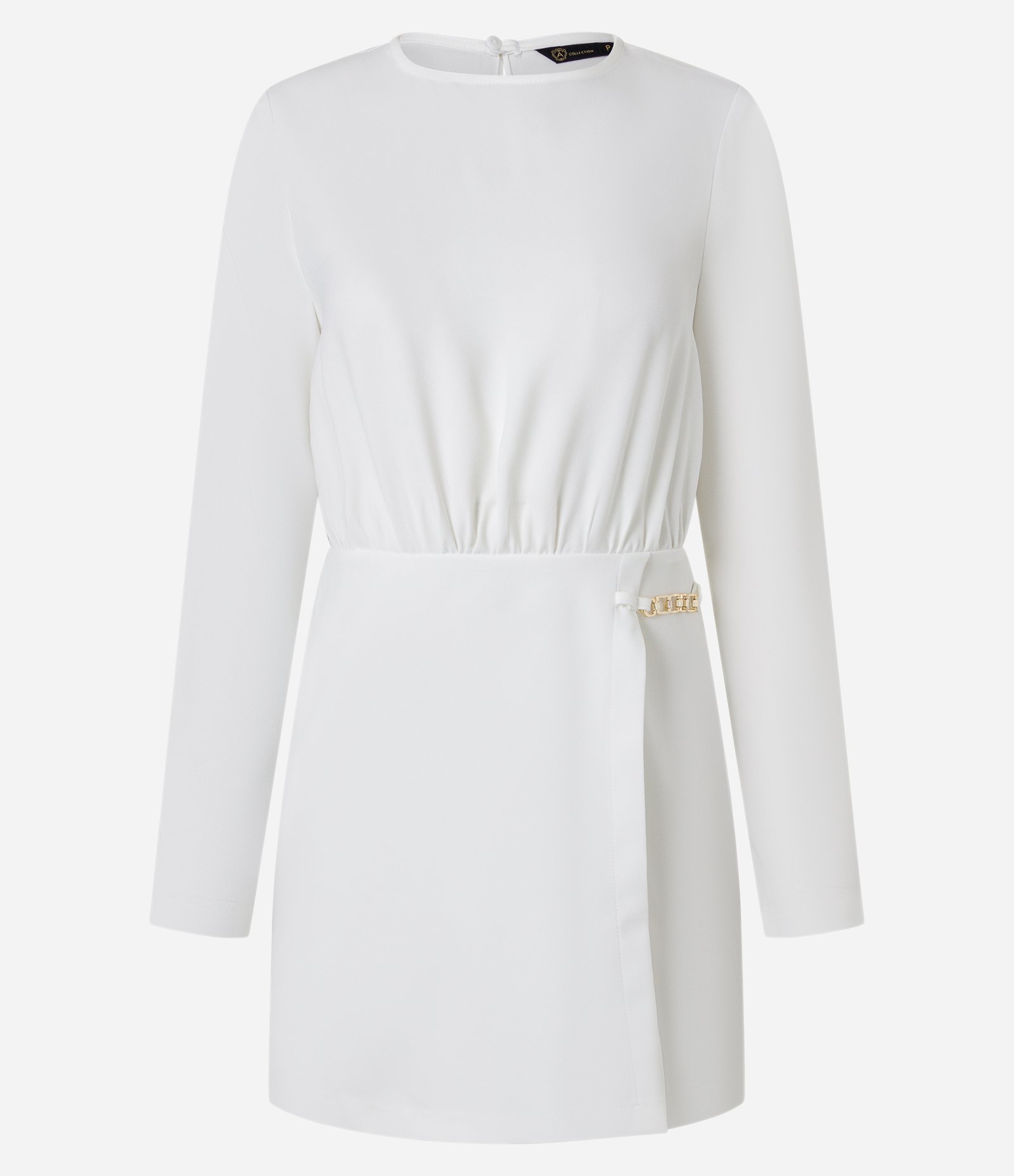Vestido Curto em Crepe com Abertura nas Costas e Corrente na Cintura Branco Neve 5