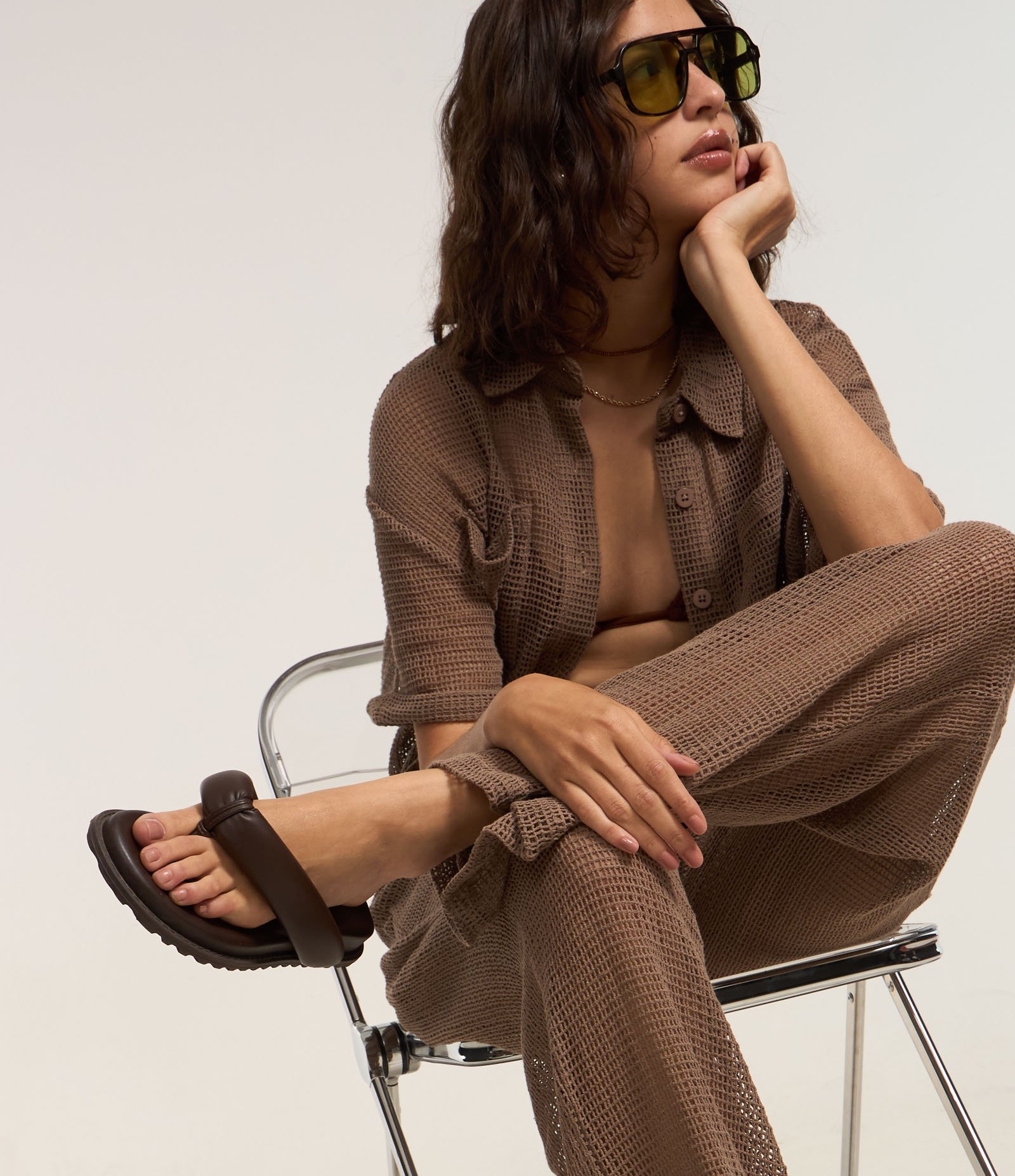 Sandália Rasteira Mule Puffer em PU com Palminha Anatômica Marrom 3