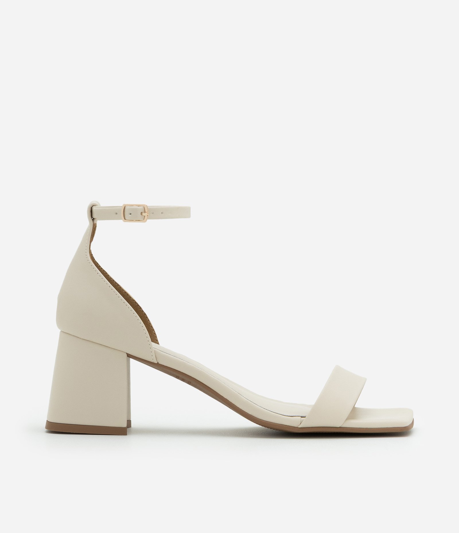 Sandália Básica com Bico Quadrado e Salto Bloco Off White 1