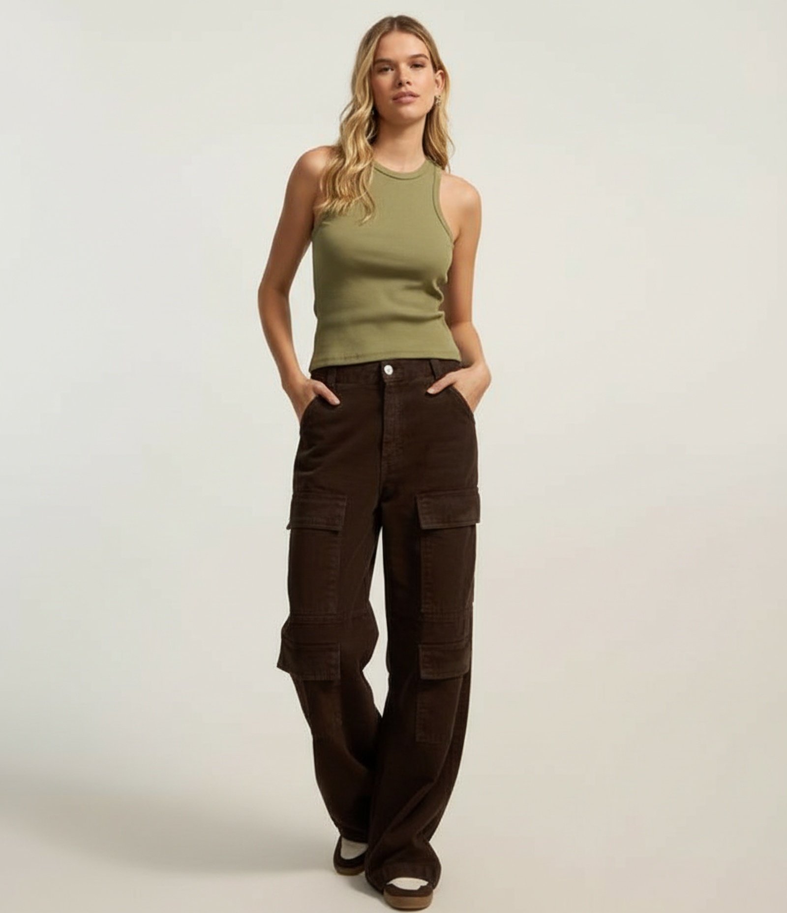 Blusa Regata Básica em Ribana com Leve Textura Verde 1