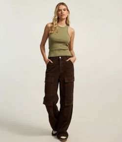 Blusa Regata Básica em Ribana com Leve Textura