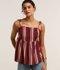 Blusa Listrada em Viscolinho com Blocos de Cor Bicolor