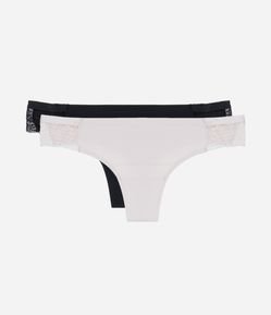 Kit 02 Calcinhas Biquíni Fio em Microfibra com Detalhe de Renda