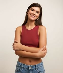 Blusa Cropped sem Manga em Algodão com Textura Canelada