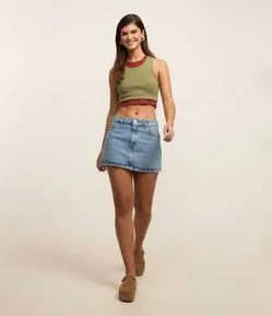 Blusa Cropped sem Manga em Algodão com Textura Canelada