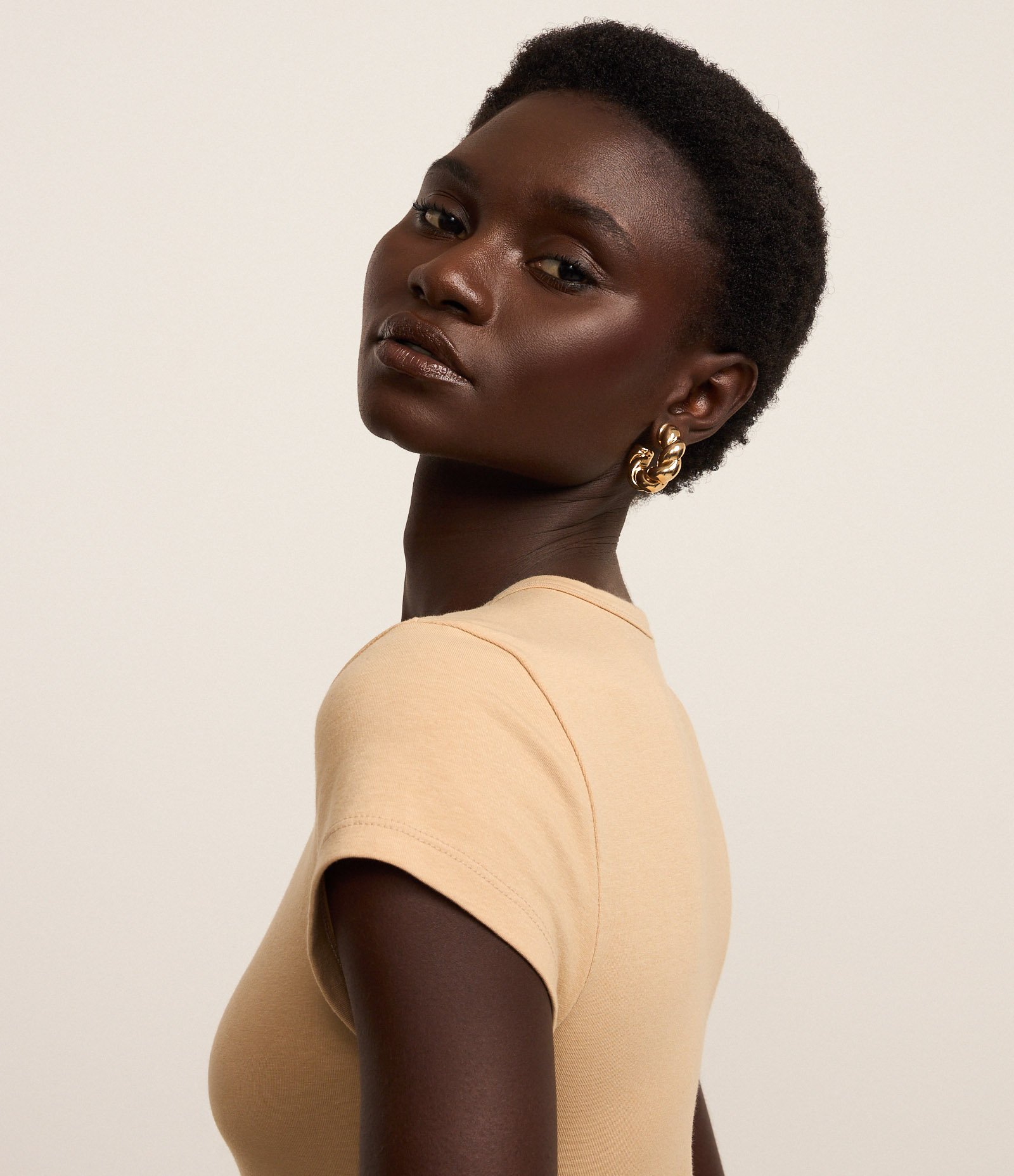 Vestido Longo em Algodão com Manga Curta Bege 2