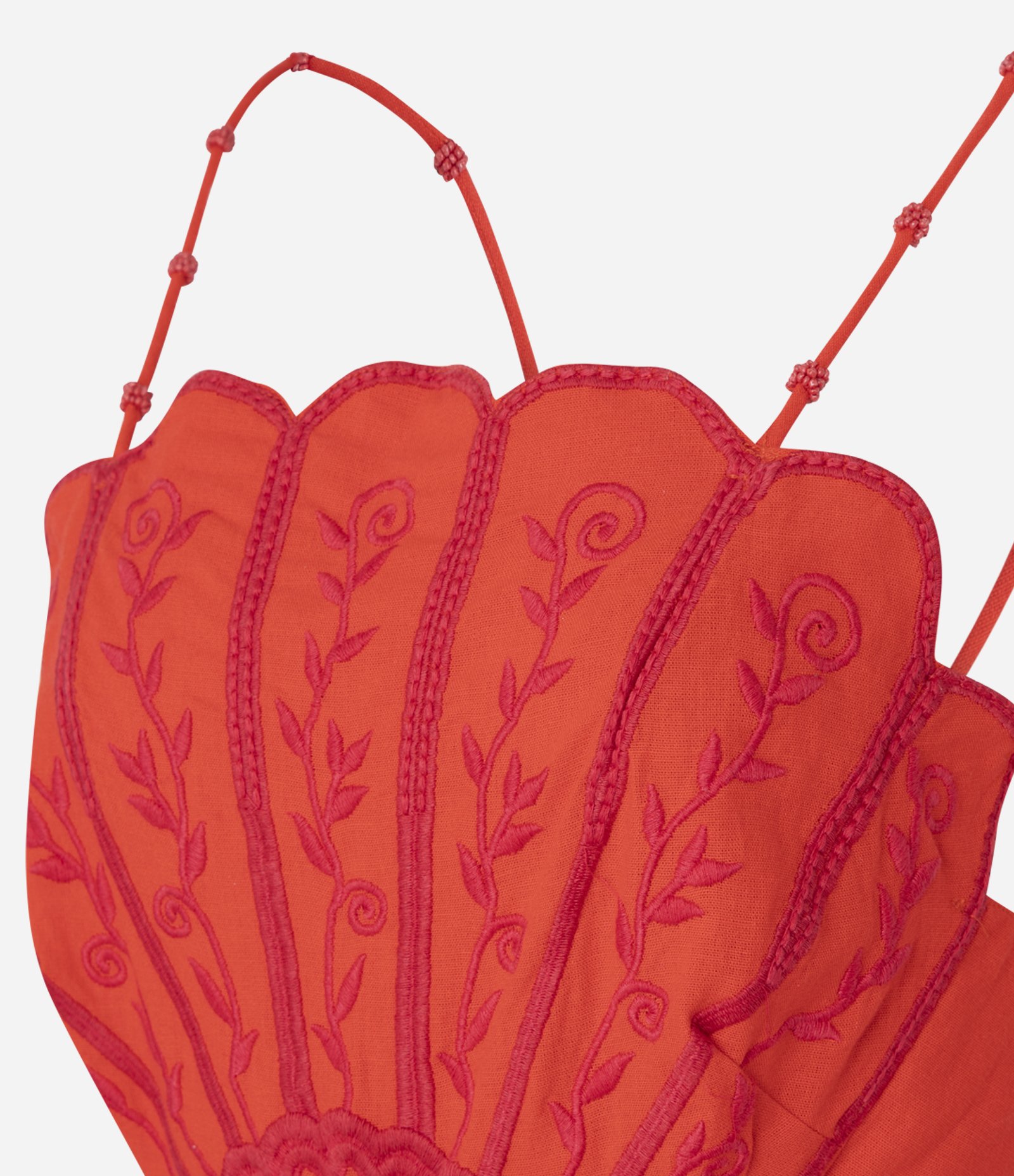 Vestido Long Midi Frente Única com Bordado Vermelho 7