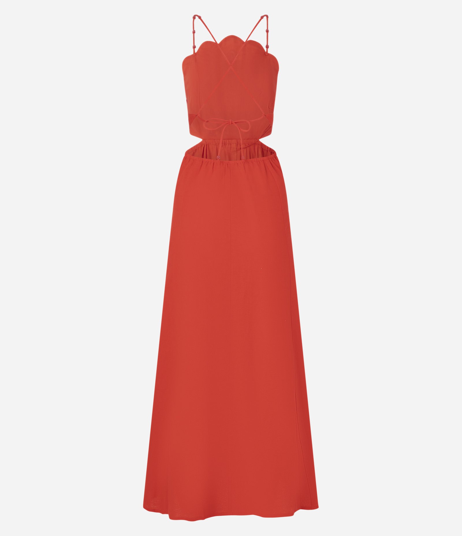 Vestido Long Midi Frente Única com Bordado Vermelho 8