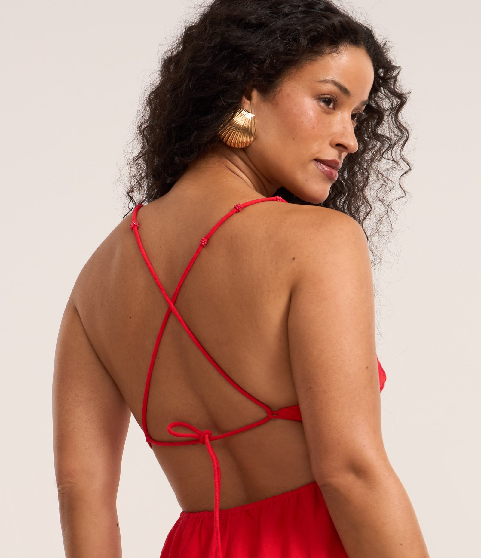 Vestido Long Midi Frente Única com Bordado Vermelho 3