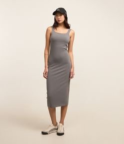 Vestido Midi em Algodão com Decote Quadrado