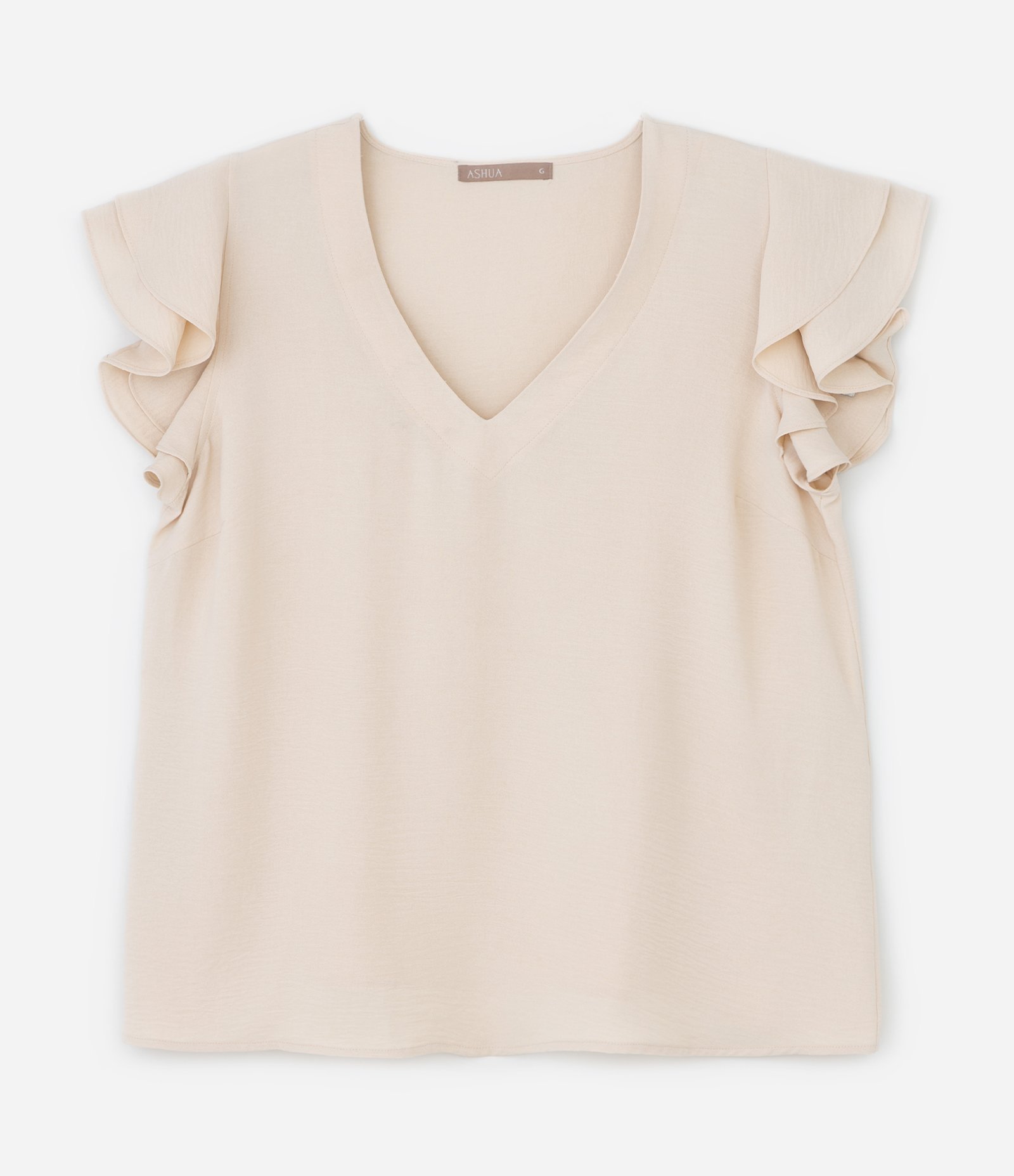 Blusa em Crepe com Babado na Manga Curve & Plus Size Bege 4