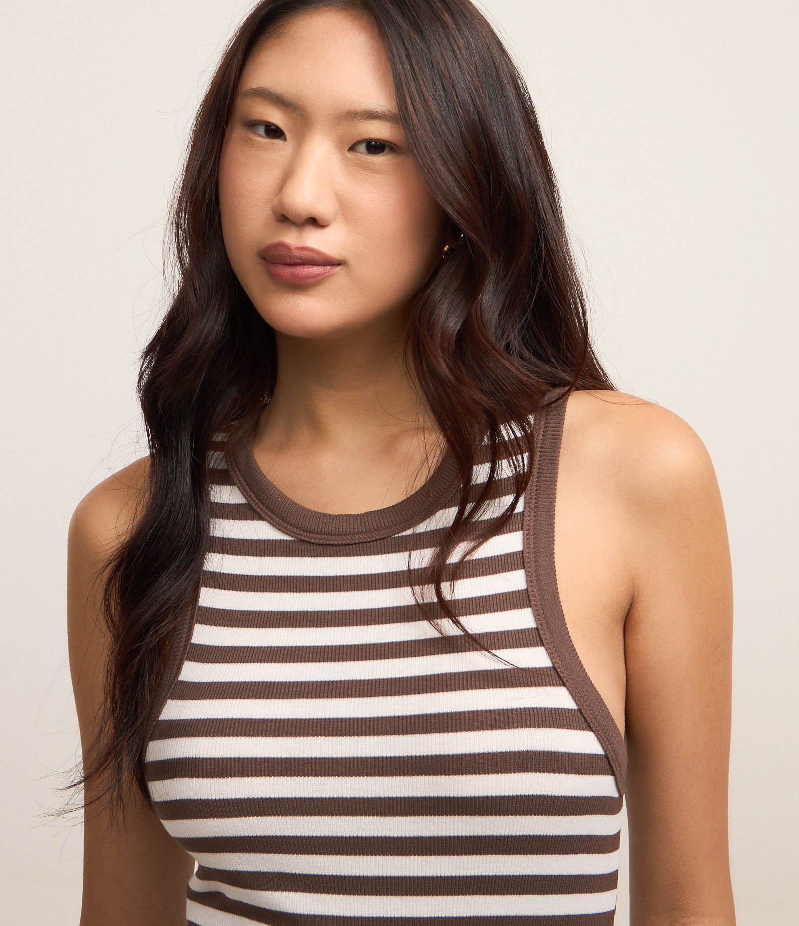 Vestido Regata Midi Listrado em Ribana Marrom 2