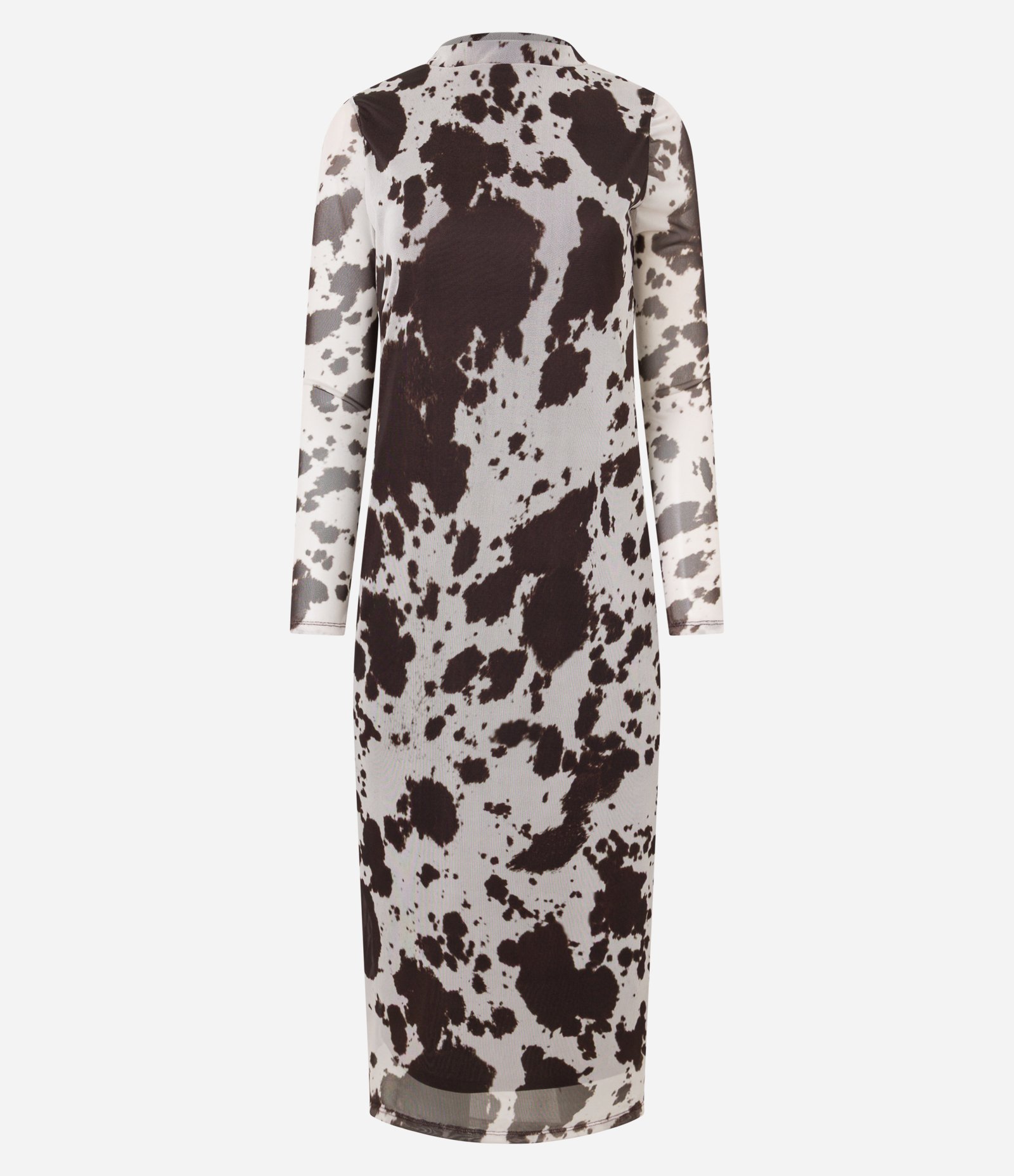 Vestido Reto Midi em Tule com Estampa Animal Print Bicolor Marrom/Branco 6