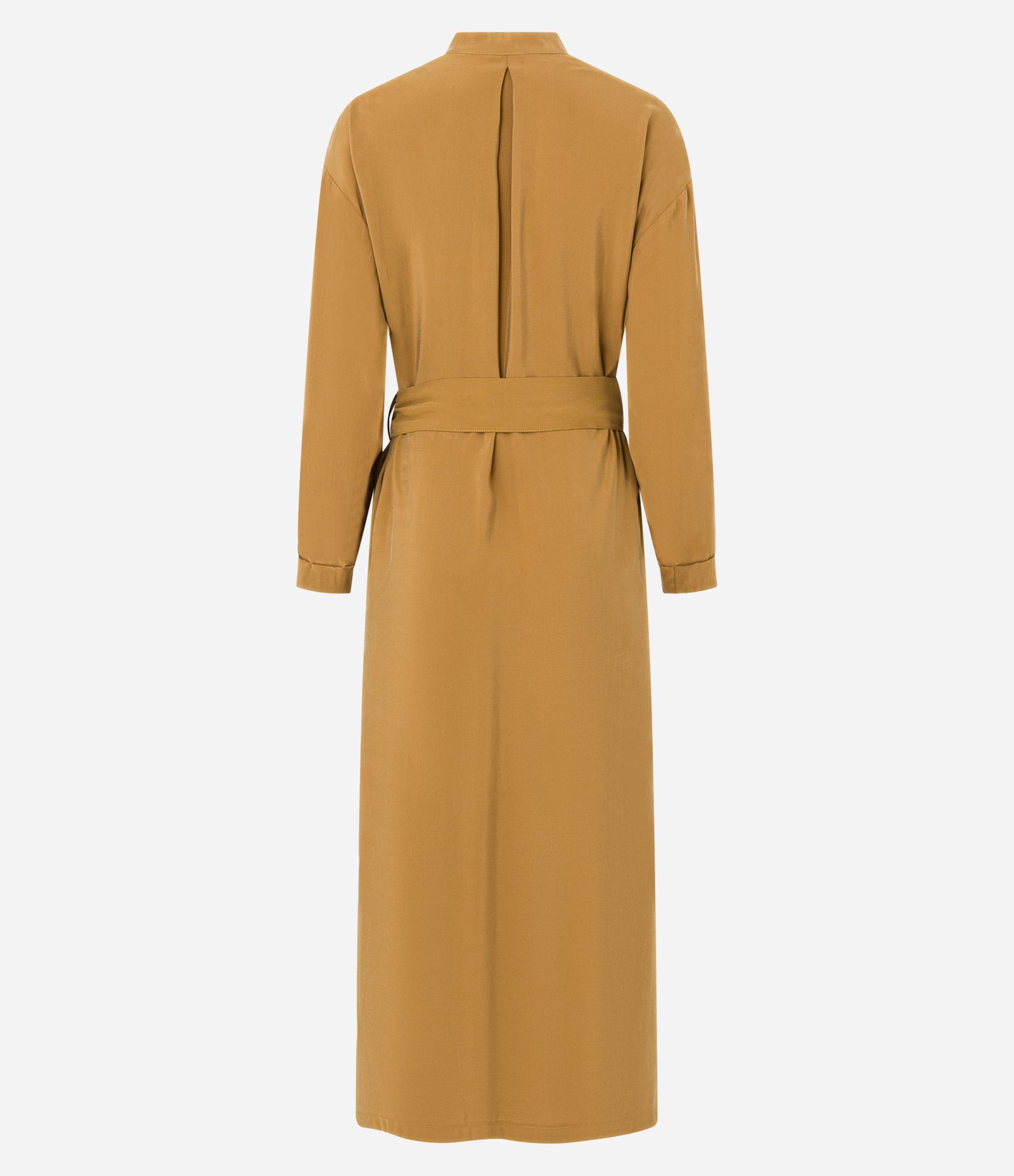 Vestido Evasê Midi em Viscose com Cinto de Tecido Mostarda 9