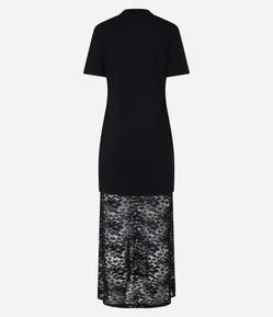 Vestido Longo em Algodão com Renda na Barra