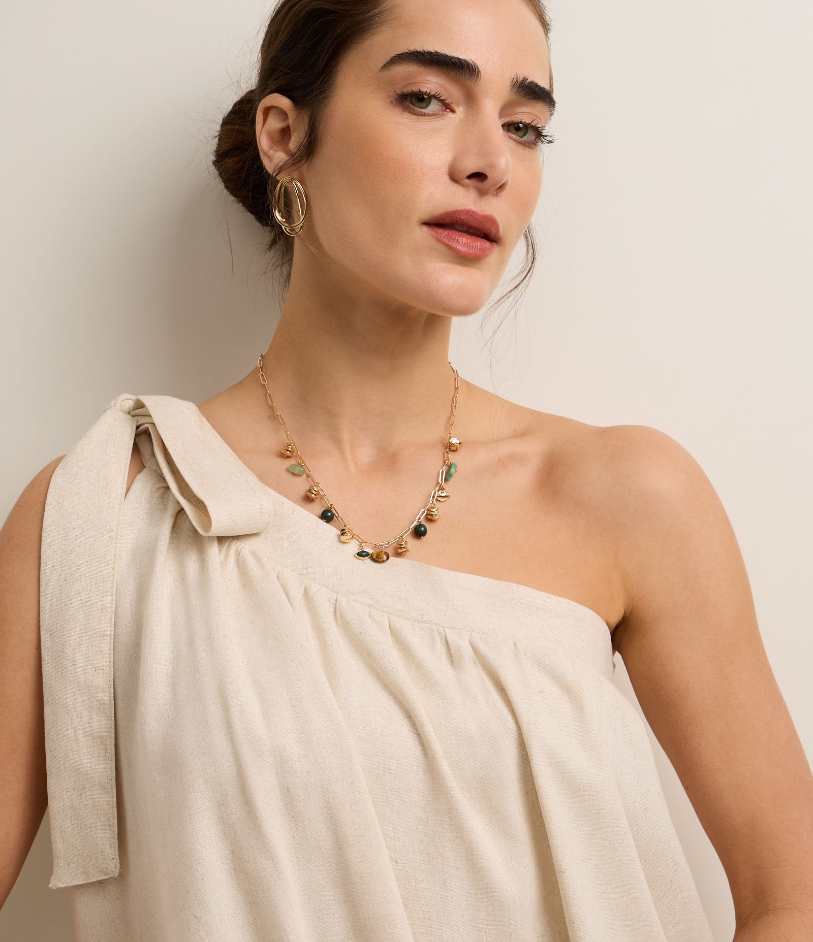 Vestido Evasê Midi Ombro Só em Viscolinho com Laço no Ombro Cru 4