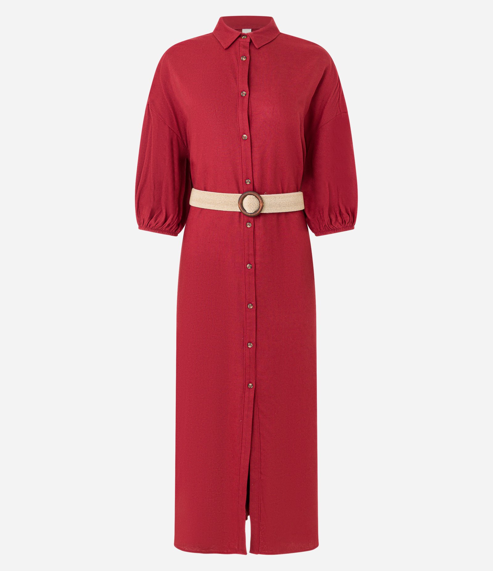 Vestido Evasê Midi em Viscose com com Cinto Rústico Vermelho 6