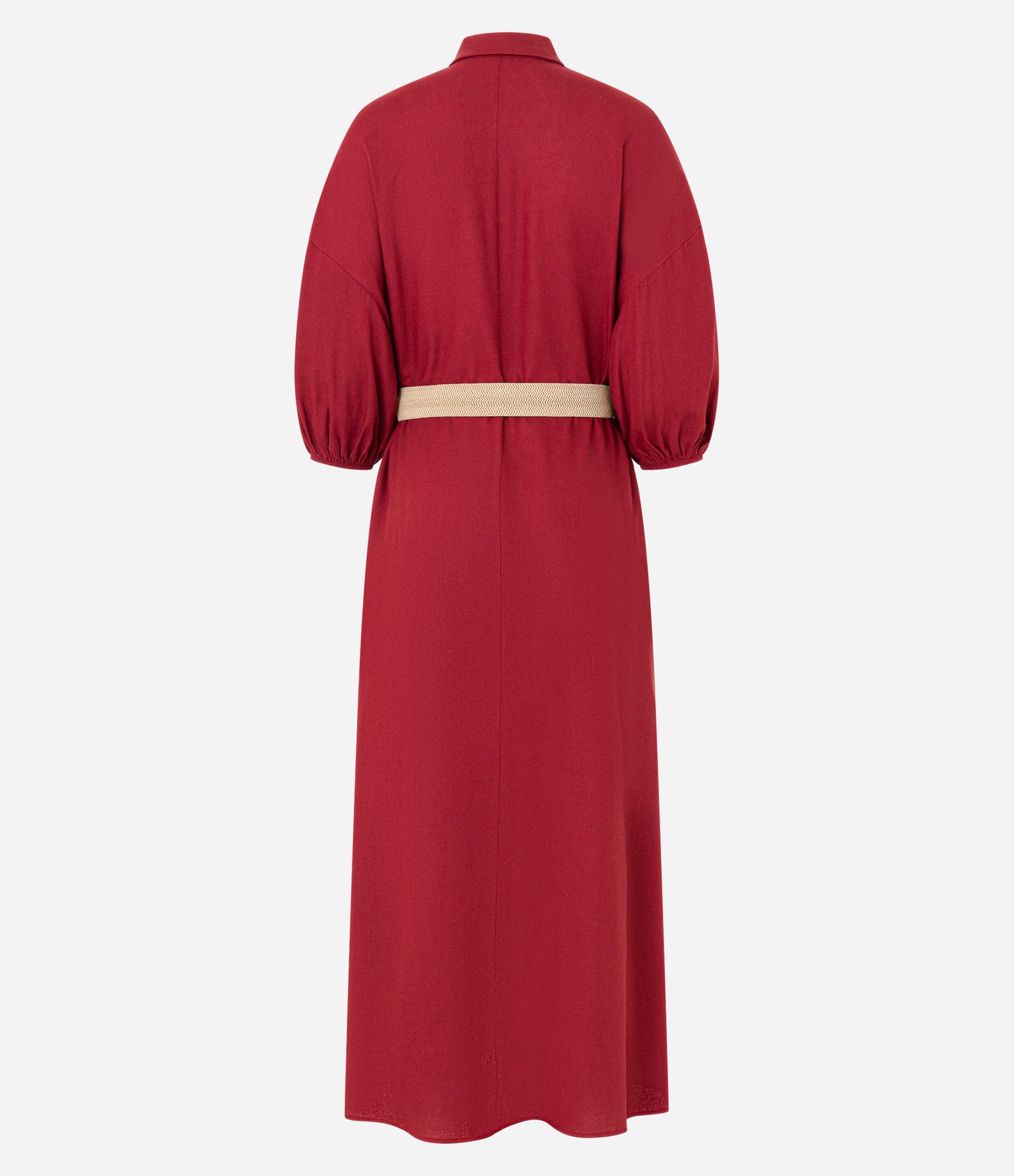 Vestido Evasê Midi em Viscose com com Cinto Rústico Vermelho 7