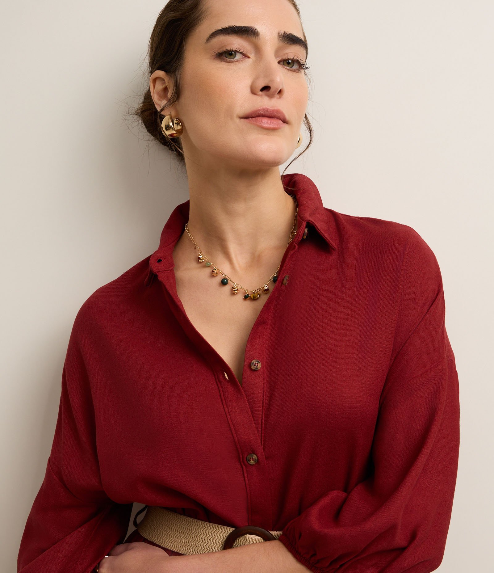Vestido Evasê Midi em Viscose com com Cinto Rústico Vermelho 4