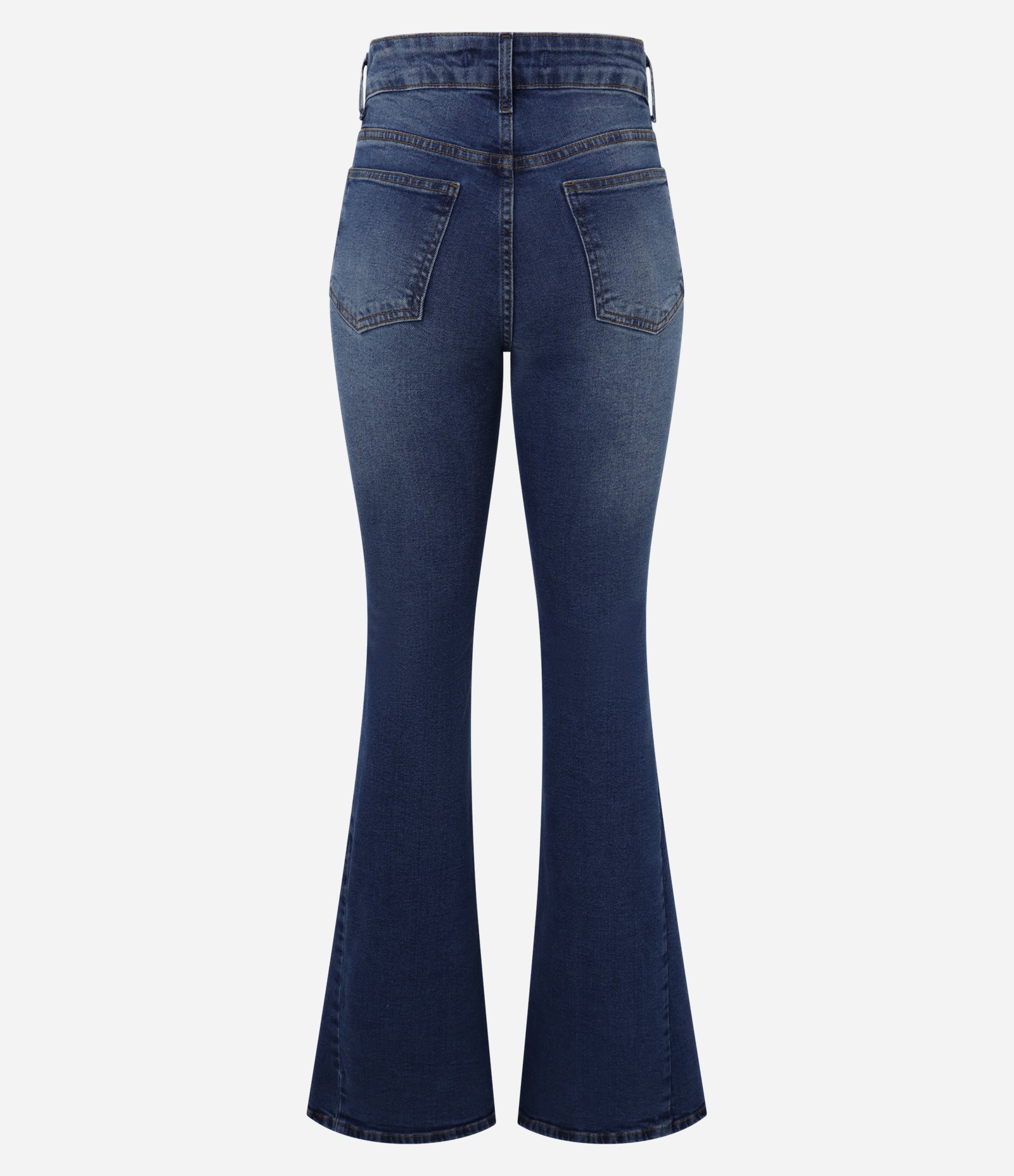 Calça Flare em Jeans com Elastano com Cintura Média Azul Médio 6