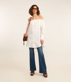 Calça Flare em Jeans com Elastano com Cintura Média