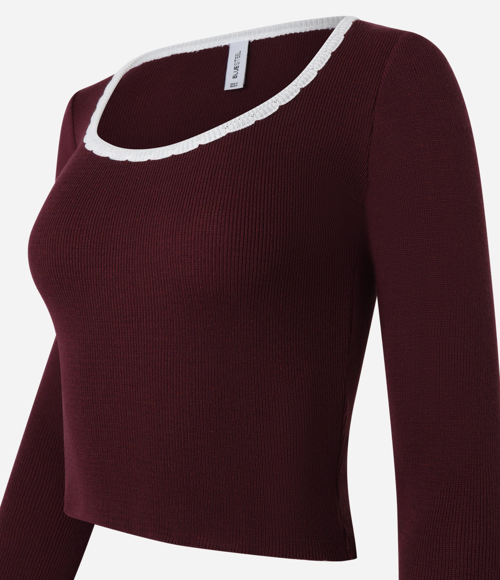 Blusa em Tricô com Acabamento Contrastante Bordô 5