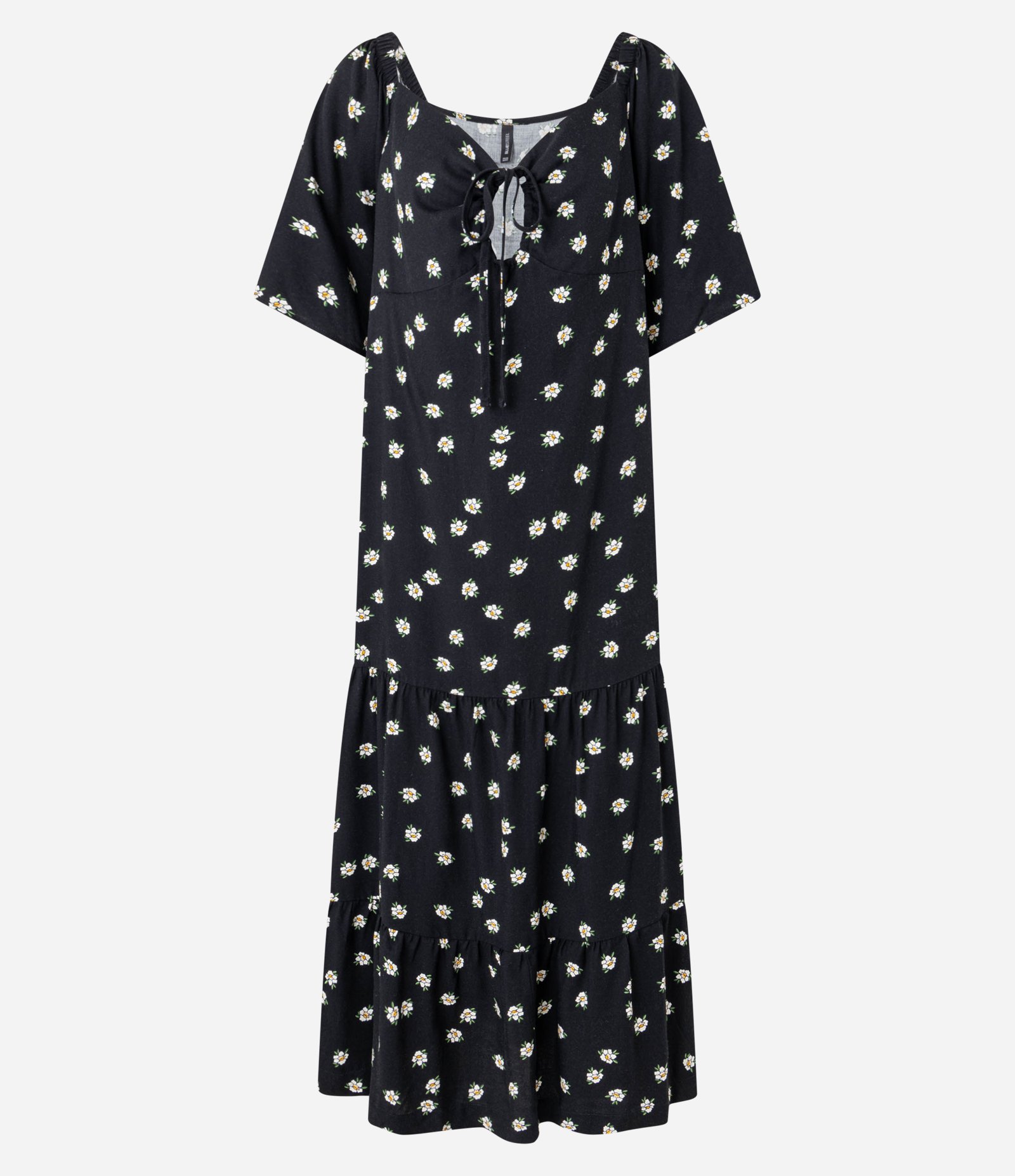 Vestido New Midi Evasê em Chalis com Estampa Floral Liberty Preto 1