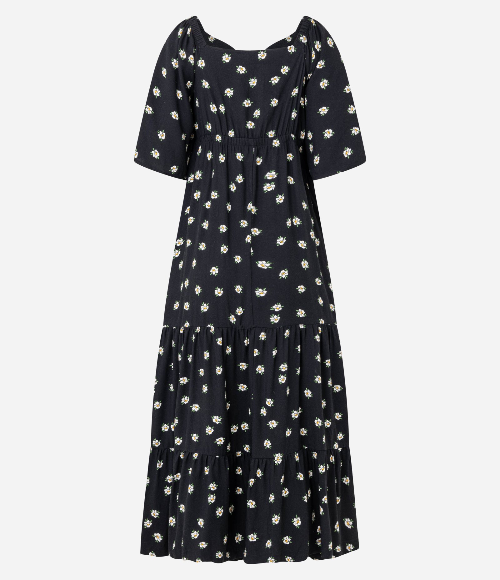 Vestido New Midi Evasê em Chalis com Estampa Floral Liberty Preto 2