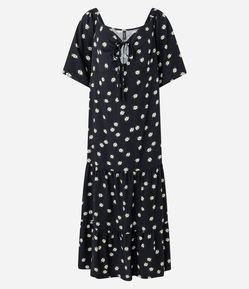 Vestido New Midi Evasê em Chalis com Estampa Floral Liberty
