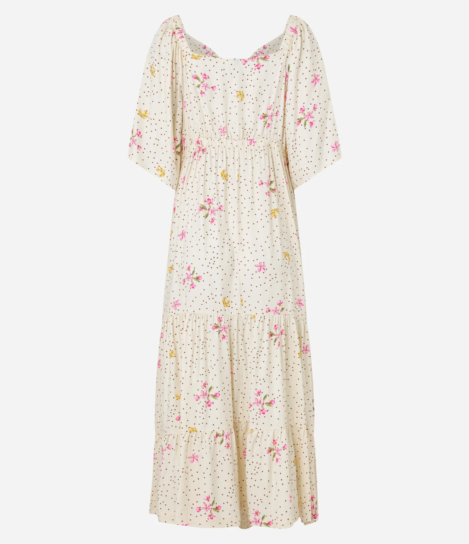 Vestido New Midi Evasê em Chalis com Estampa Floral Liberty Bege 2