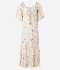 Vestido New Midi Evasê em Chalis com Estampa Floral Liberty