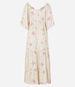 Vestido New Midi Evasê em Chalis com Estampa Floral Liberty