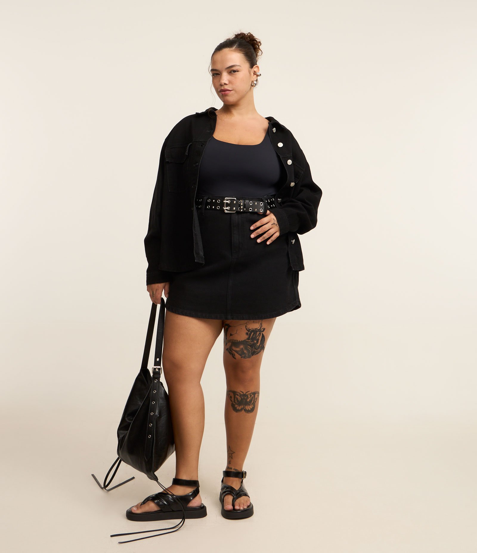 Saia Curta em Jeans Curve & Plus Size Preto 1