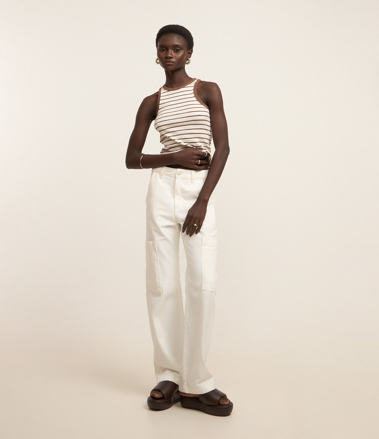 Regata em Ribana Listrada com Viés Contrastante Marrom 2