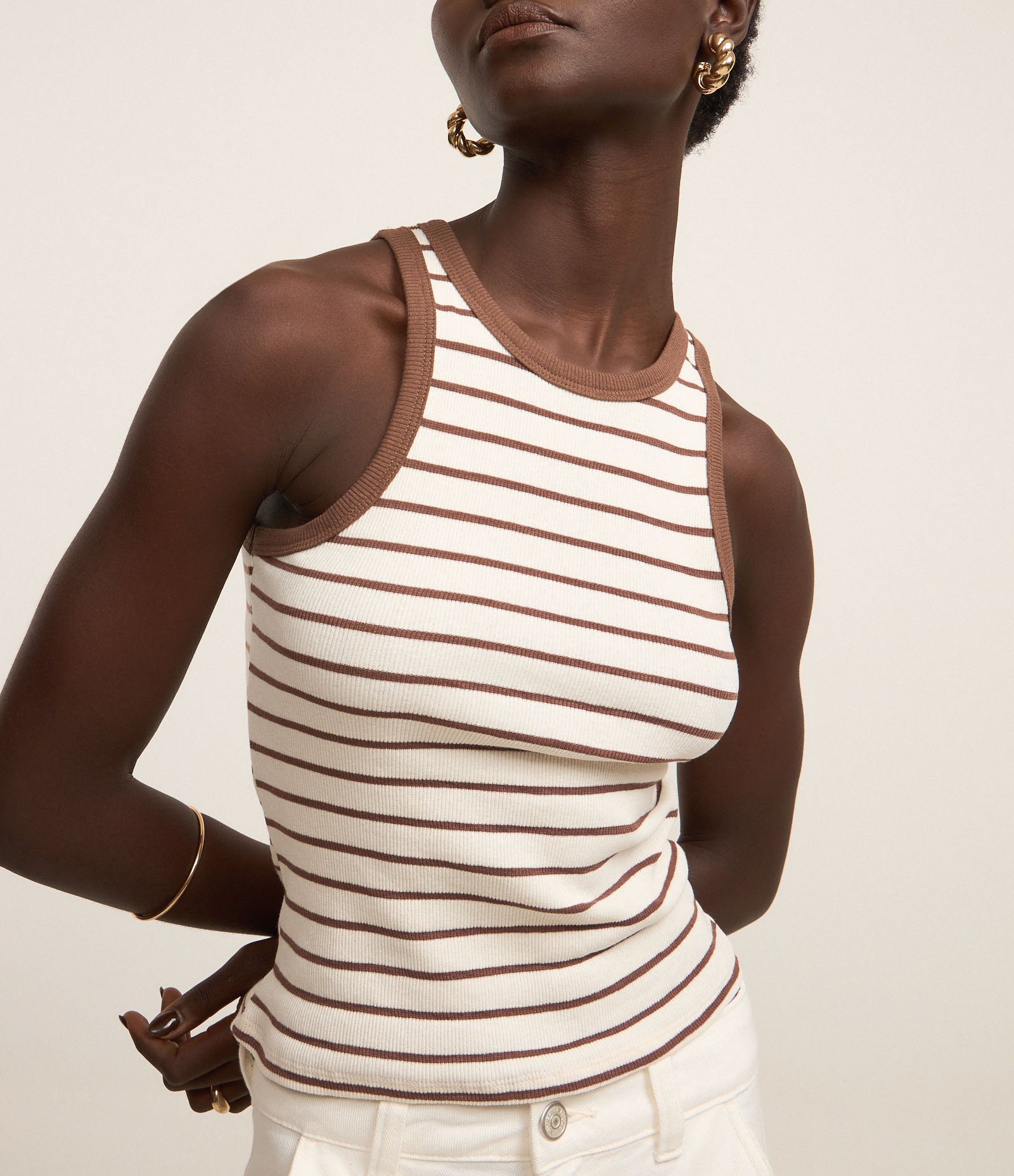 Regata em Ribana Listrada com Viés Contrastante Marrom 3