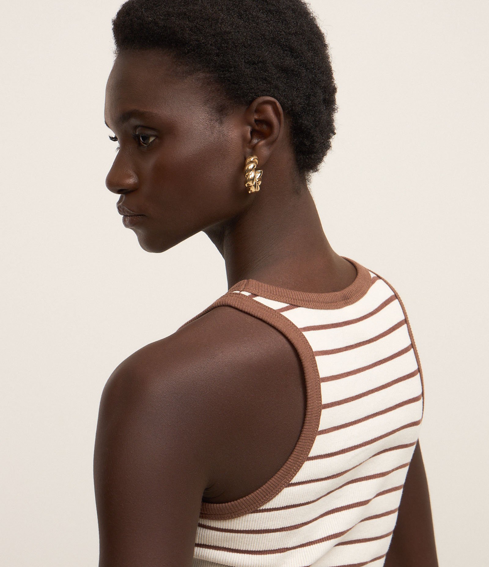 Regata em Ribana Listrada com Viés Contrastante Marrom 4