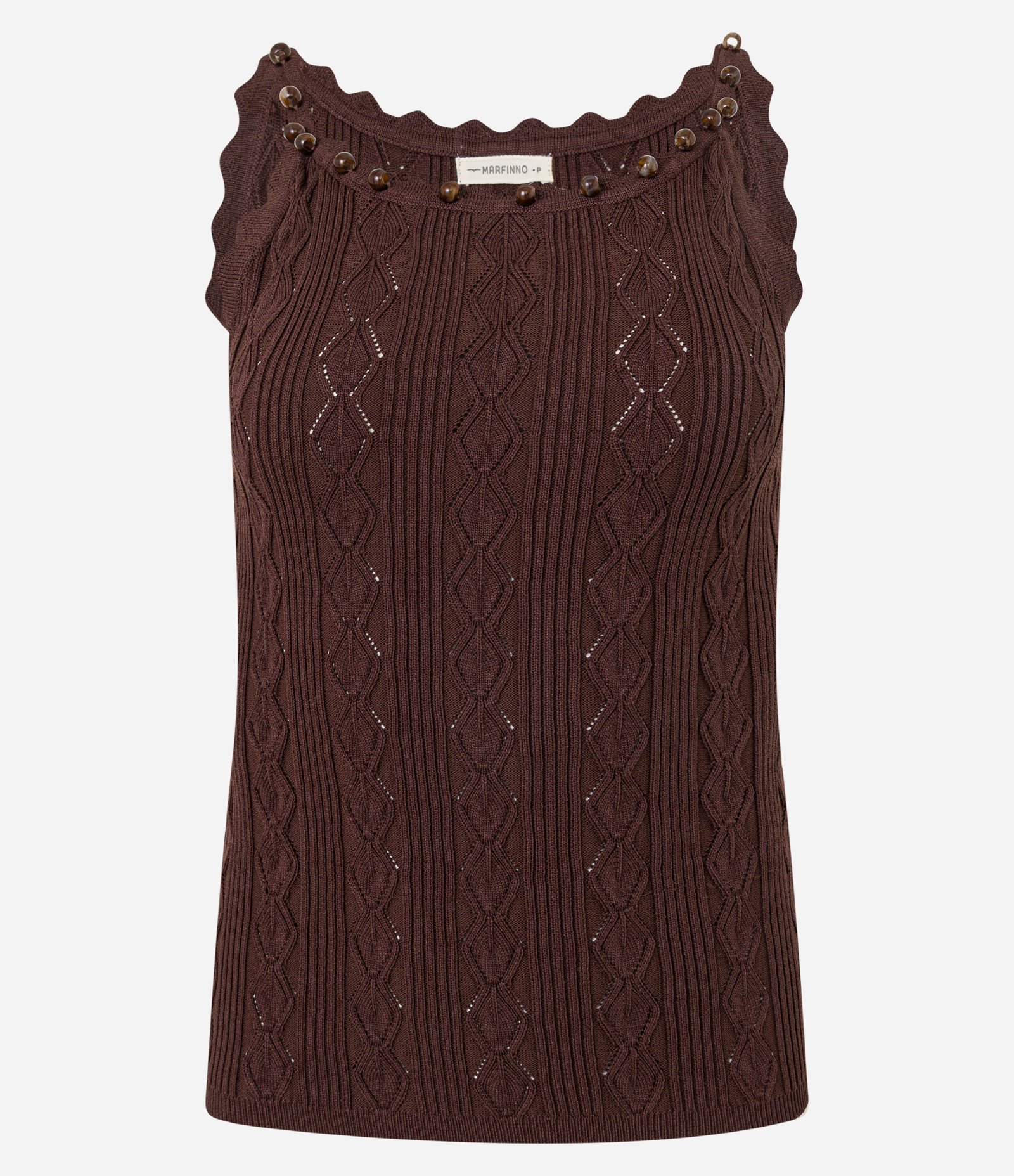 Blusa em Tricô com Decote Canoa com Miçangas Marrom 5