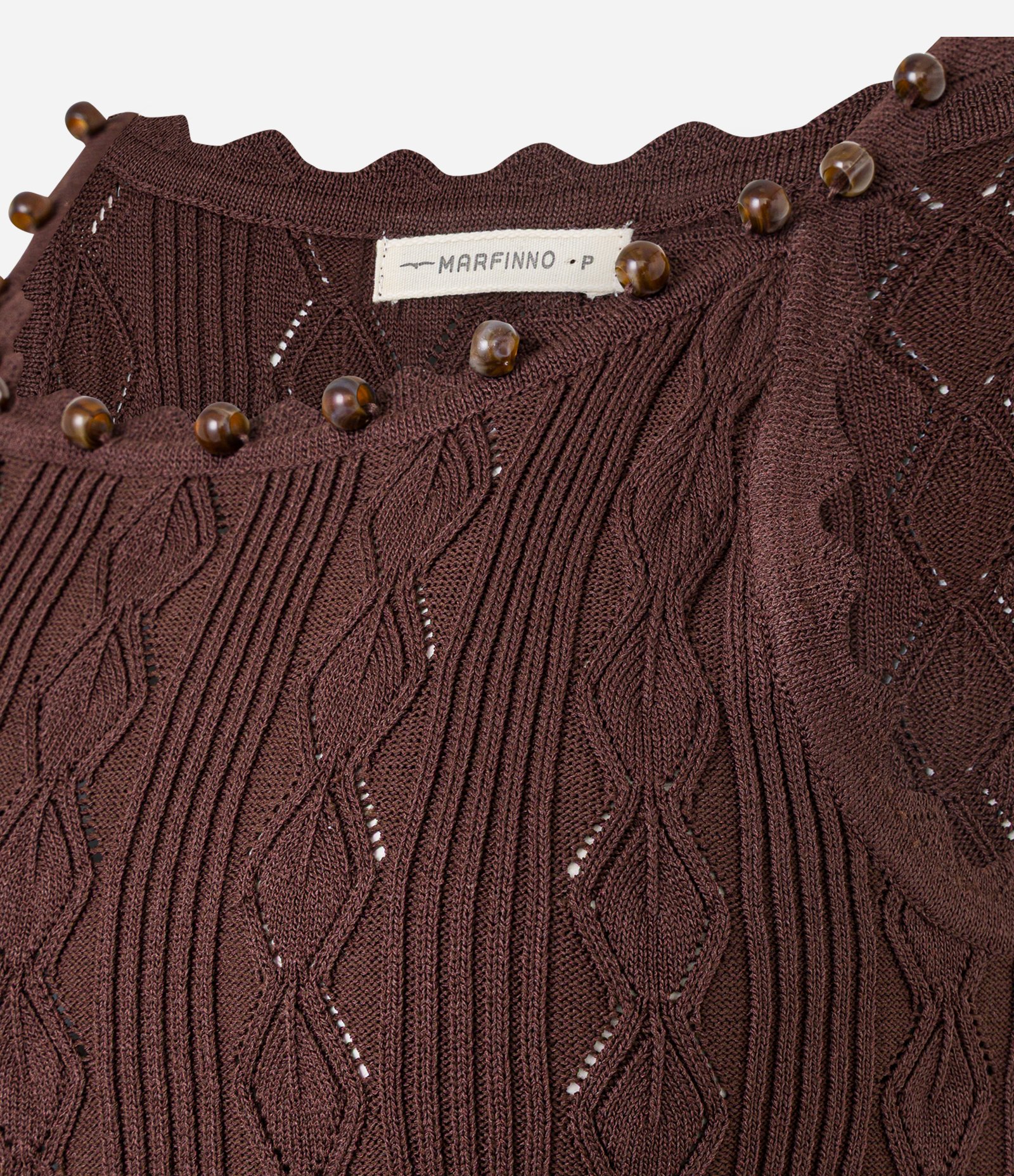 Blusa em Tricô com Decote Canoa com Miçangas Marrom 6