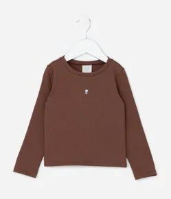 Blusa Infantil Canelada com Bordado Tulipa - Tam 1 a 6 Anos