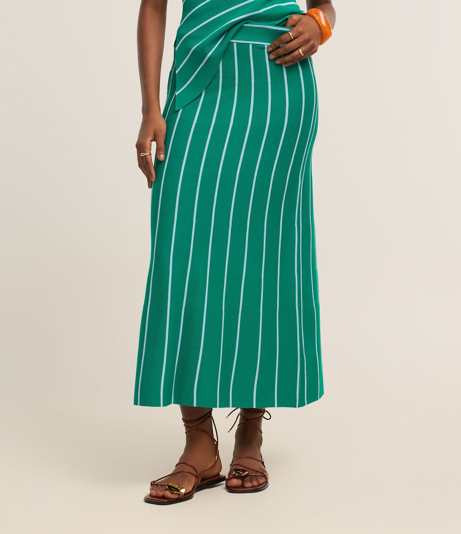 Saia Longa em Tricô com Listras Verde 3