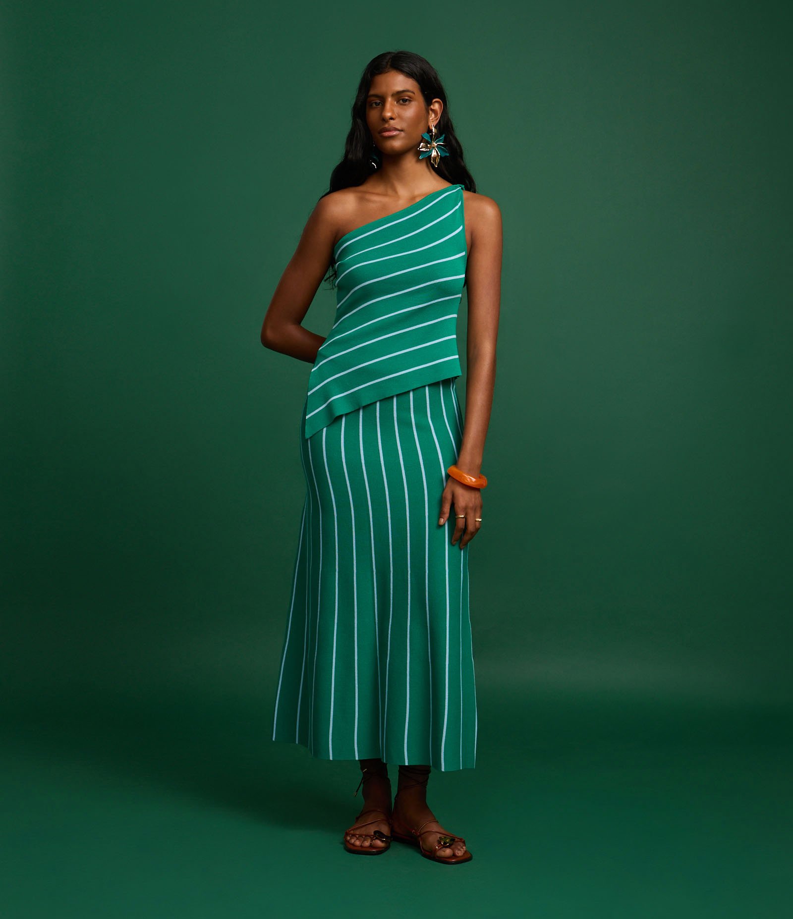 Saia Longa em Tricô com Listras Verde 6