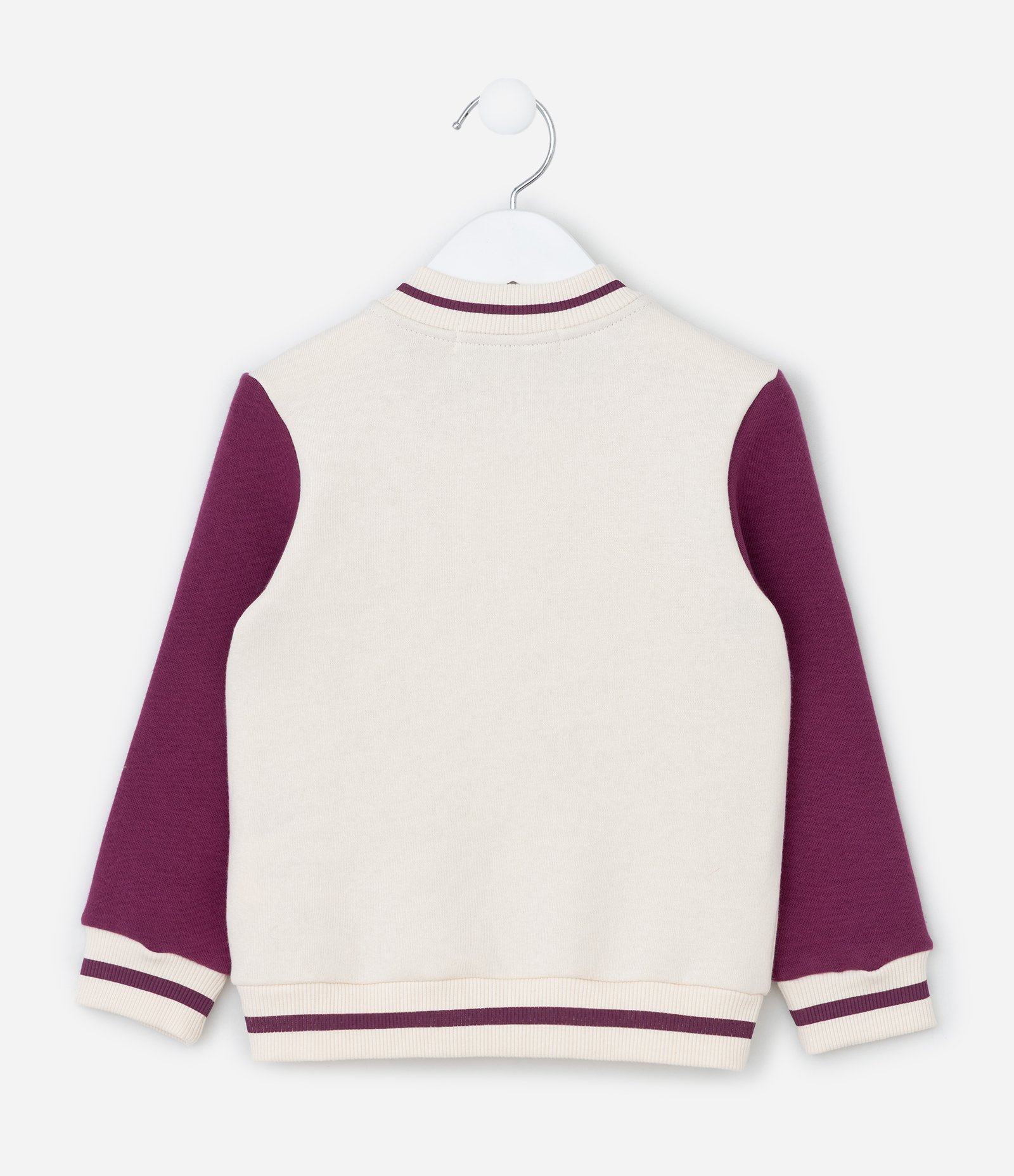 Jaqueta Bomber Infantil com Mangas Contrastantes - Tam 1 a 6 Anos Off White/Roxo 3