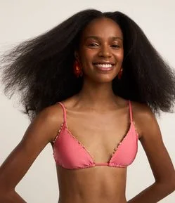 Biquíni Top Cortininha em Microfibra Brilho com Aviamentos de Madeira