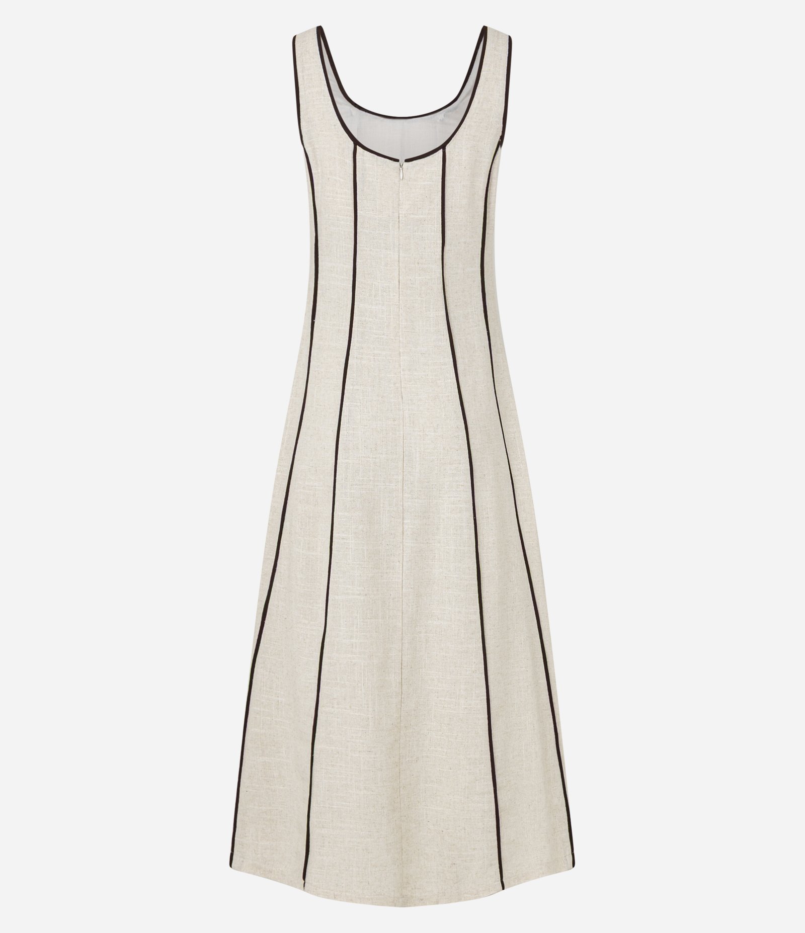 Vestido Evasê Longo em Viscolinho com Viés Contrastante Bege 9