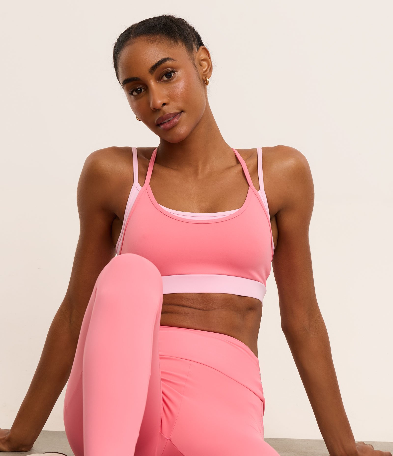 Top Esportivo em Microfibra com Sobreposição Bicolor Rosa 1