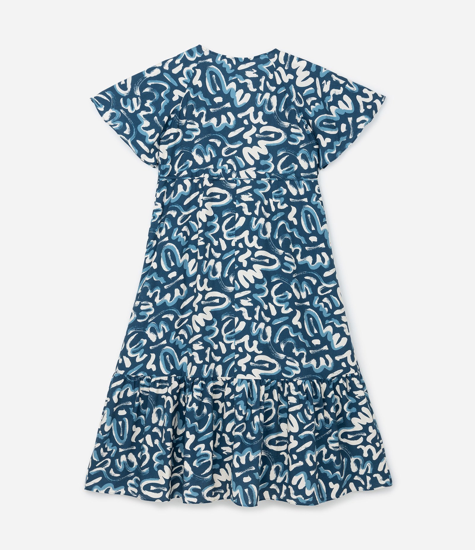 Vestido Longo Transpassado com Estampa Orgânica Bicolor Curve & Plus Size Azul/Branco 5